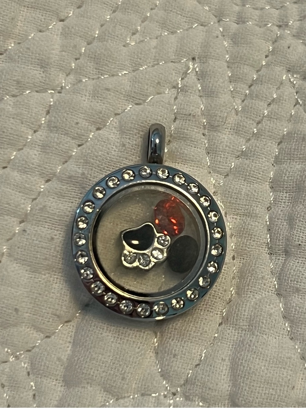 Dog Paw Charm Red and Black Rhinestones